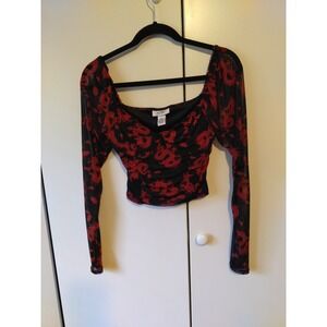 Womens Mesh Crop Dragon Print Top Size M Y2K Whimsigoth Grunge Edgy Romantic